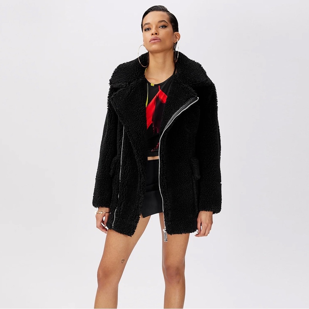 Brandon Blackwood Hata Moto Shearling Jacket in Black